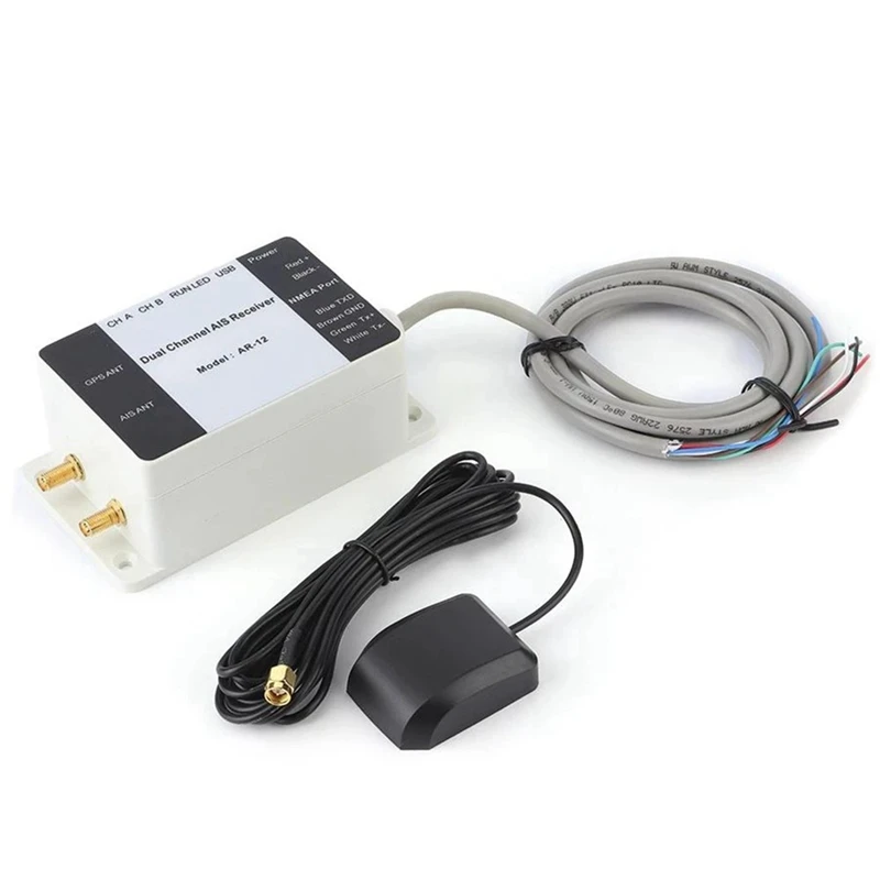 

AR-12 Dual Channel Electronics AIS Receiver W/ GPS Antenna GPS USB Yacht Steamship NMEA Port Navigator For Marine Boat