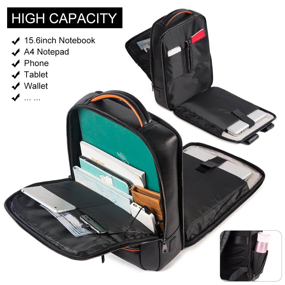 HUMERPAUL Durable Backpack for Laptop Genuine Leather Mochila with USB Charging Port Travel Multifunctional Rucksack