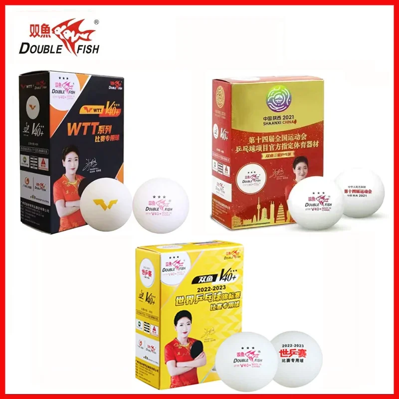 Double Fish 3 Star Table Tennis Balls V40+ Special Ping Pong Balls for WTT ABS New Material Seamed Balls for Competition 6/Pack