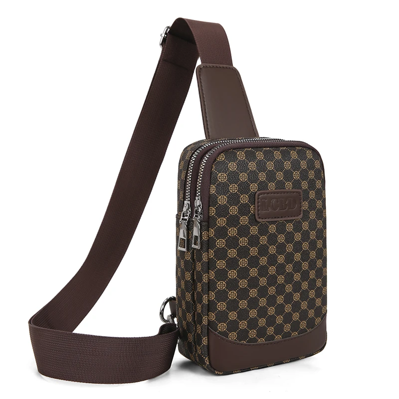 Fashion Men's Printed PU Leather Double Zipper Design Chest Bag Crossbody Bag Shoulder Bag Sling Bag Sacoche Homme Bags for Man
