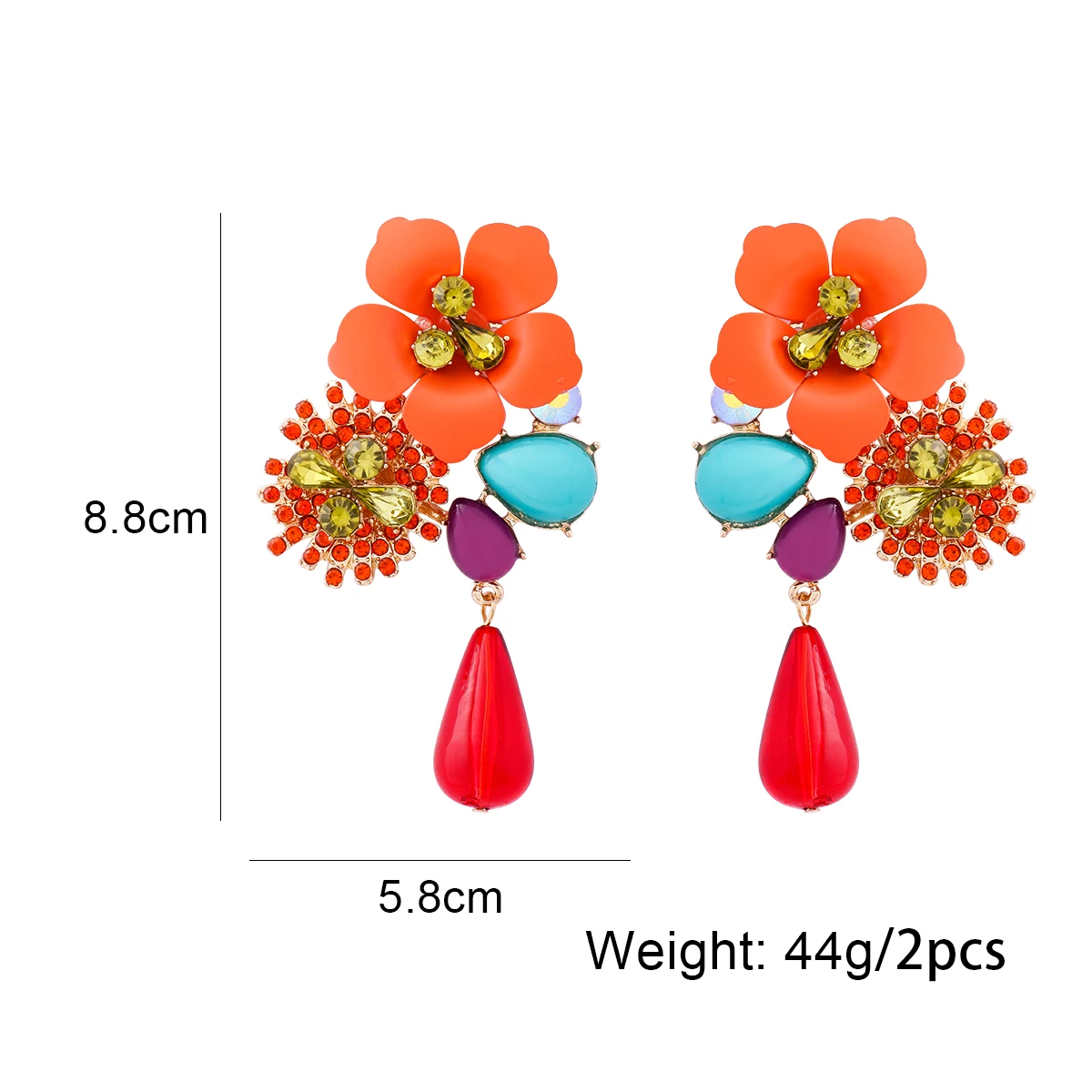 ZAA Exaggerated Colorful Resin Flower Water Drop Shape Long Drop Earrings for Women Vintage Statement Jewelry Gifts