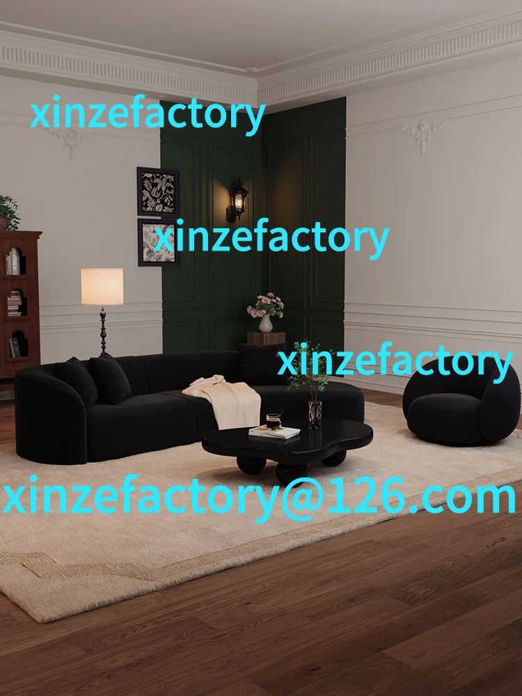 

Customizable French retro black sofa antique living room light luxury curved