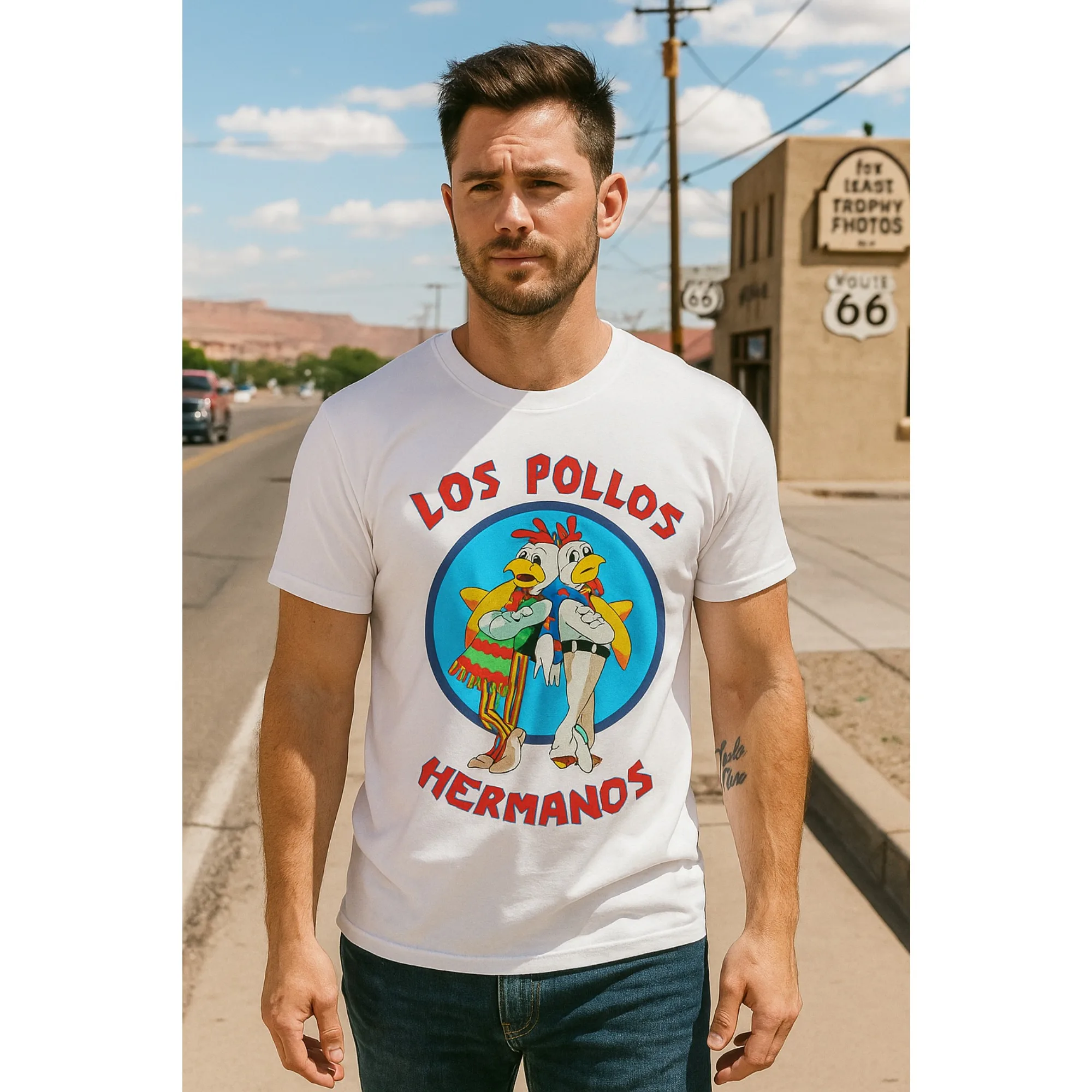 

Summer Men's Short Sleeved High Quality 100% Cotton Breaking Bad LOS POLLOS Chicken Brothers Printed Casual For Men T-shirt Male