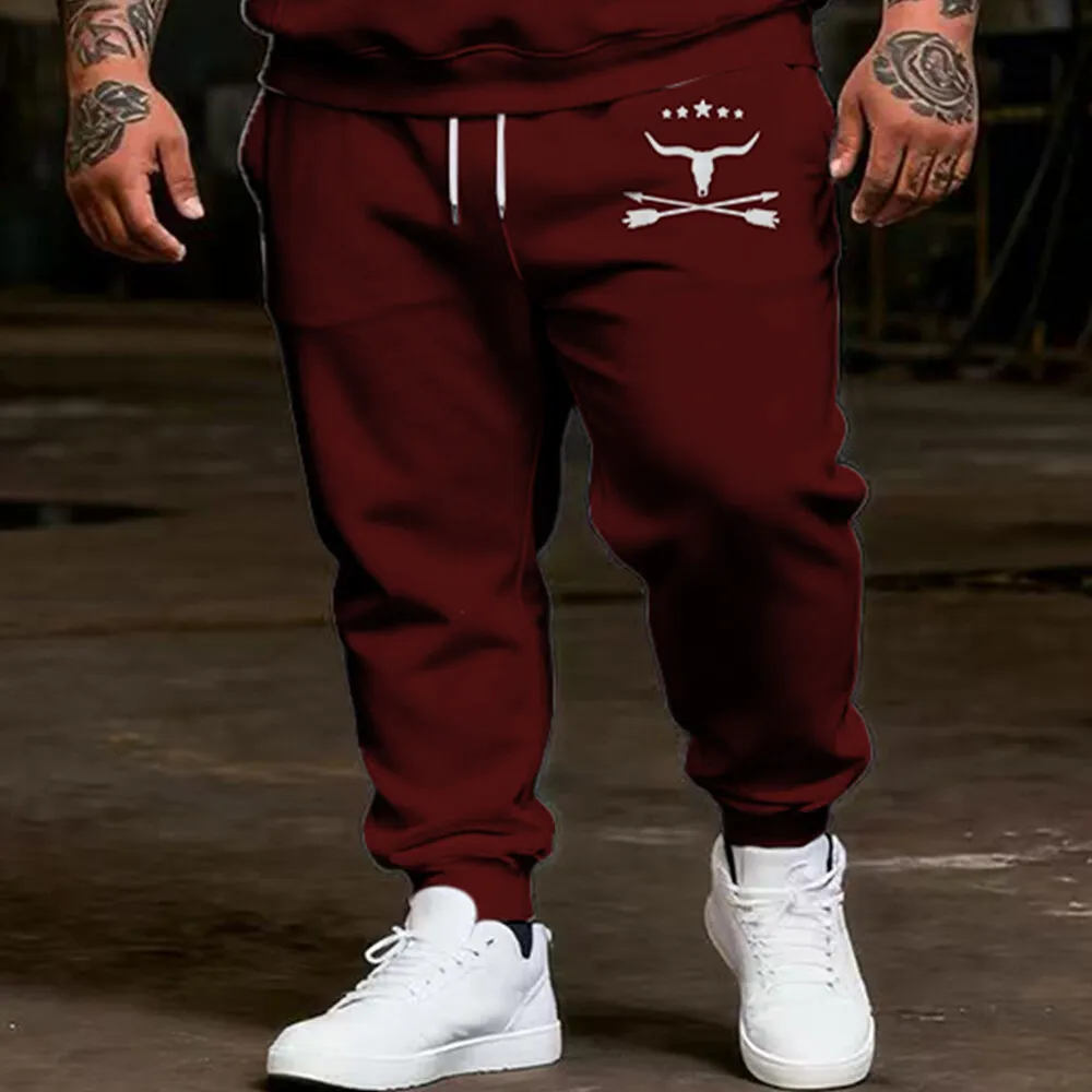 ชุดฮู้ดดี้ผู้ชายไซส์ใหญ่พิเศษ S-9XL: ลายวัวและลายสก็อต - ชุด 2 ชิ้น