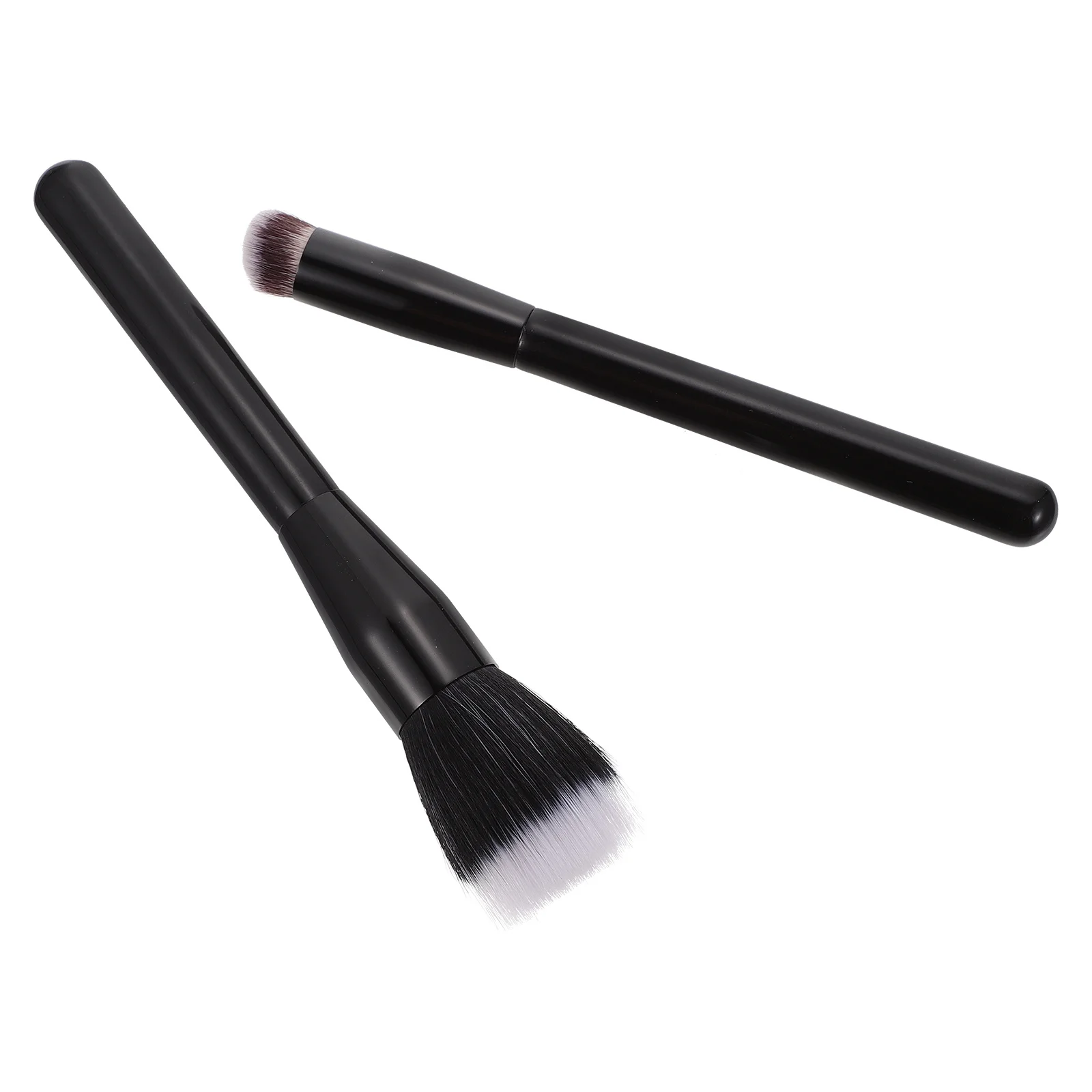 

2Pcs Double Layer Fiber Makeup Brush Flat Head Blush Brush Fiber Soft Dense Bristles Smooth Wood Handle Fade Resistant