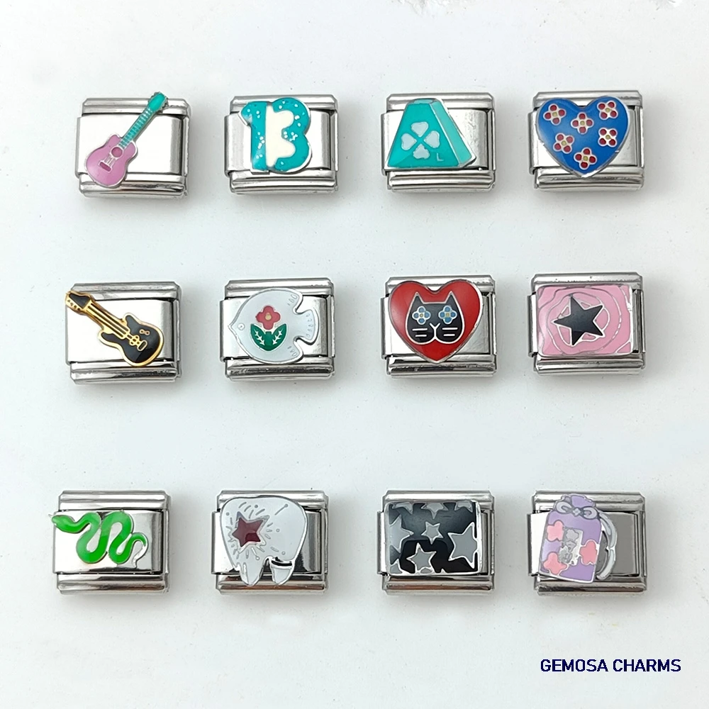GEMOSA Silberfarbene Herzzahl Stern Violine Fisch Schlange ​ Italienischer Charm-Link für die Herstellung von 9 mm DIY-Edelstahl-Schmuckarmbändern – Detail 1