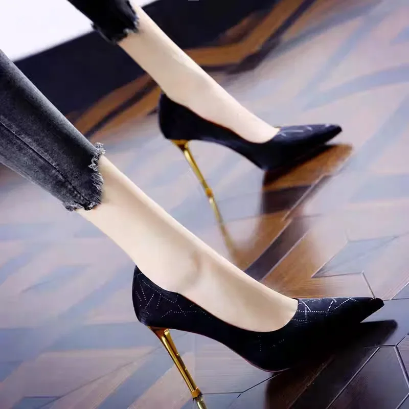 Women's Elegant High-Heeled Shoes Sexy Pointed Toe Slimming Spring Dress Shoes Rubber Upper Material For Formal Occasions