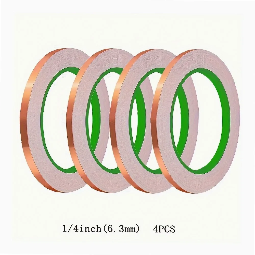 4 Pack High Conductivity Copper Foil Tape, 1/4 Inch Double-Sided Conductive Adhesive EMI Shielding Tape