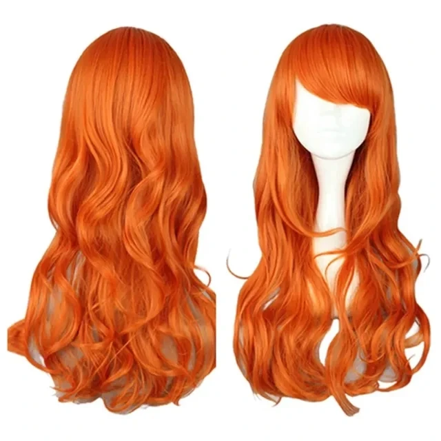 Longo encaracolado ondulado adulto nami peruca marrom gloden resistente ao calor do cabelo mulher meninas cos adereços para cosplay festa de halloween