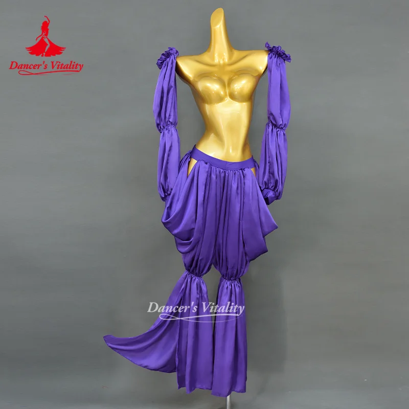 Belly Dance Costumes High Grade Satin Pants+Sleeves 2pcs Adults and Children Customized Oriental Belly Dancing Practice Trousers