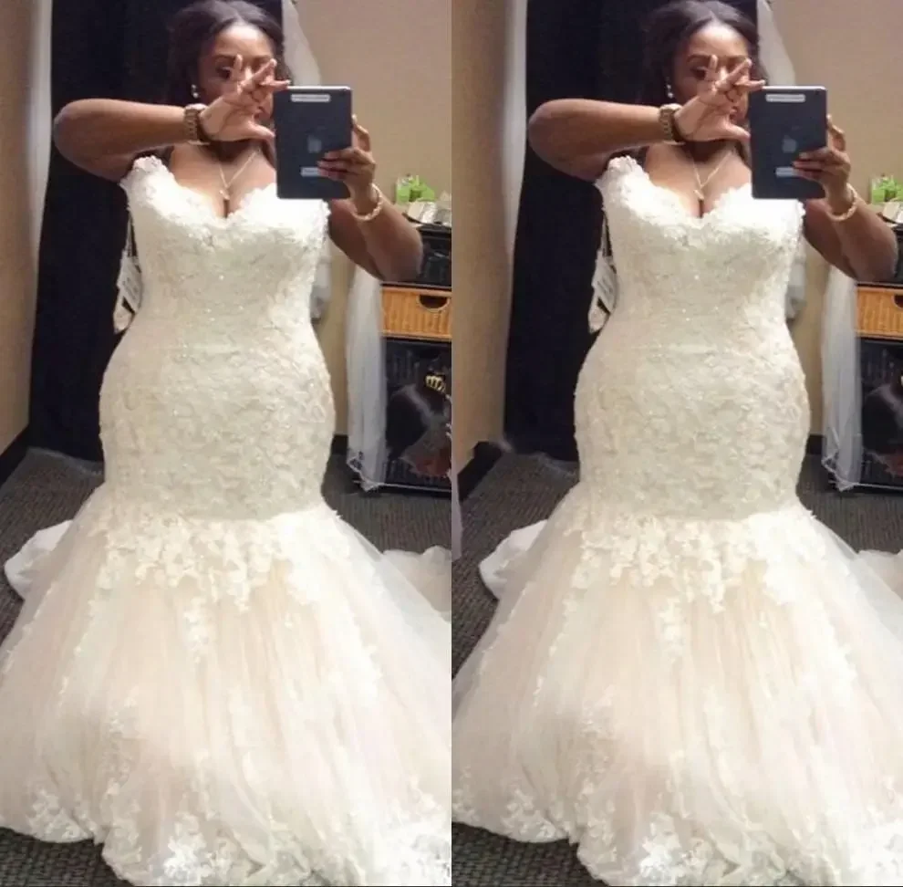 

Customized Modern Mermaid Plus Size Wedding Dress Sweep Train Sweetheart Lace African Bridal Gowns Vestido De Noiva