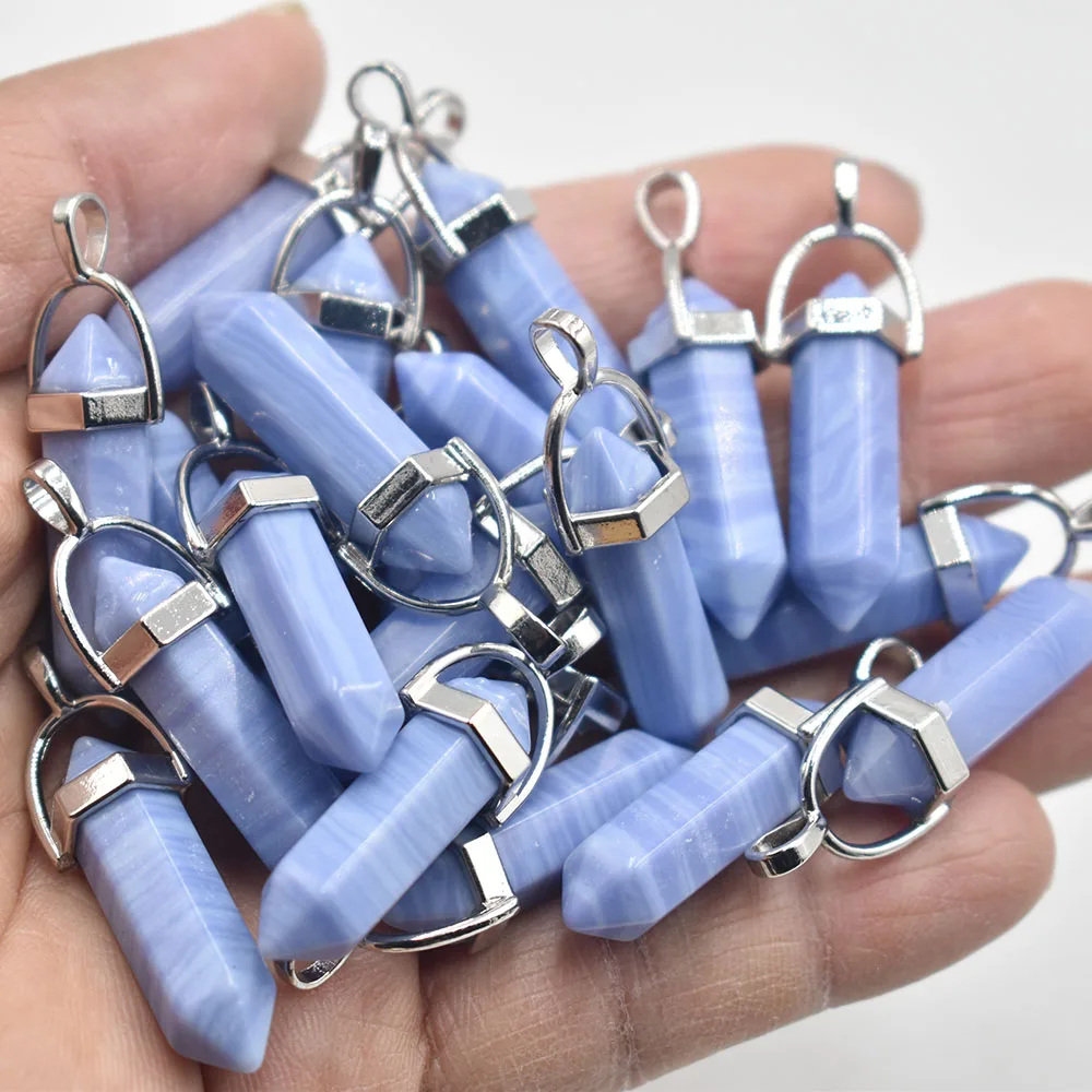 

Fashion good quality crystal Blue stripe onyx pillar charms crystal pendants for jewelry making 24pcs/lot Wholesale free