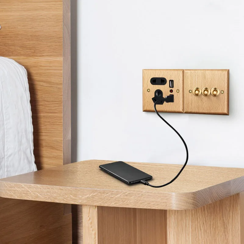Solid wood panel switch socket brass lever wall light switch retro style 1Gang2Way emergency alarm switch solid wood wall switch