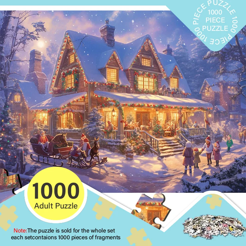 

1000pcs Adult Mini Puzzle Box with Christmas Snow House Design - Scratch-Resistant, High Difficulty, Suitable for Adults, Fami