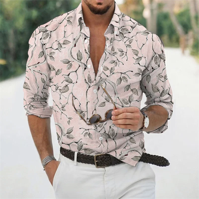 Tops florais macios de lapela rosa masculino, camisa confortável, alta qualidade, tamanho europeu, venda quente, nova moda, 2023