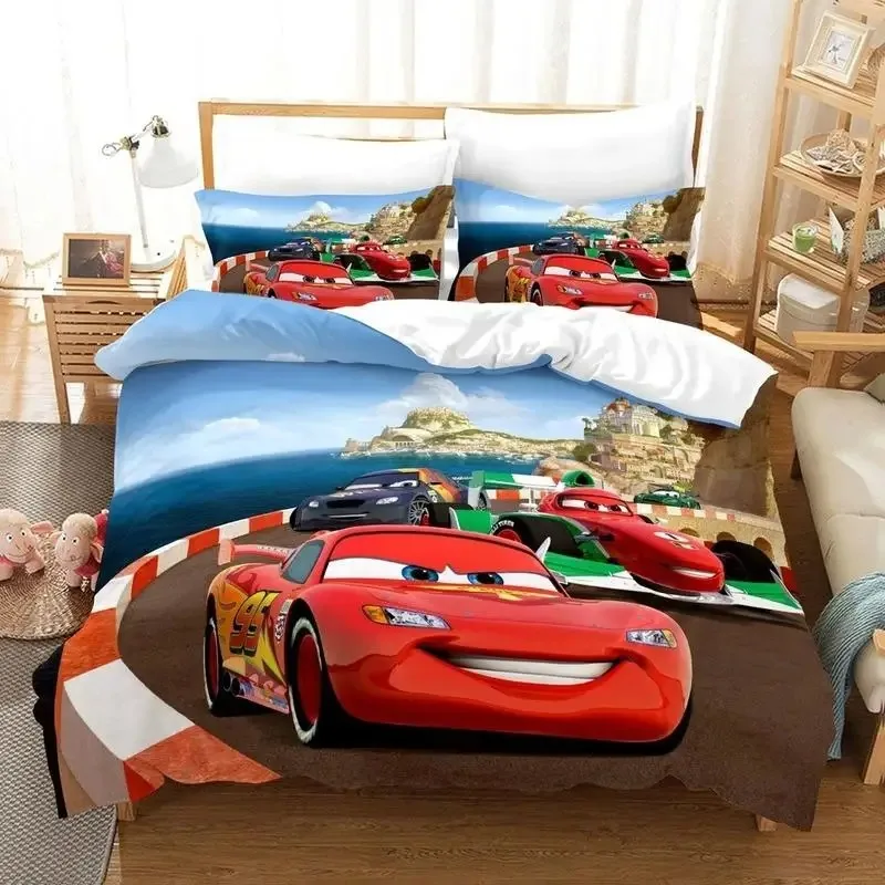 Cartoon Cars Bedding Sets Anime Lightning McQueen Cars Duvet Cover Pillowcase Kawaii Children Boy Birthday Gifts