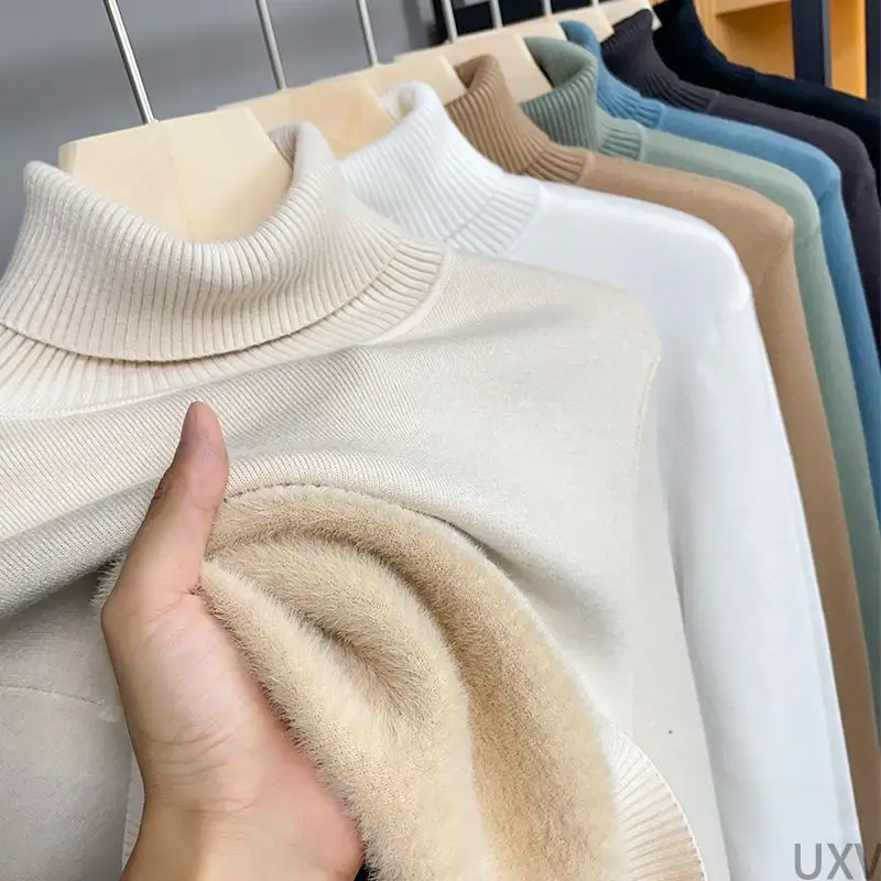 الشتاء سترة الرجال زائد المخملية سميكة التلبيب الرقبة محبوك البلوزات بلون سميكة القاع عادية الدافئة البلوز L-5XL #6