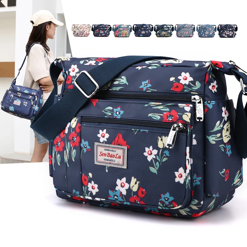 

Durable Nylon Female Handbag Fashion Floral Pattern Women Shoulder Bag Pretty Style Girls Multi-pockets Shopping Handbag SAC