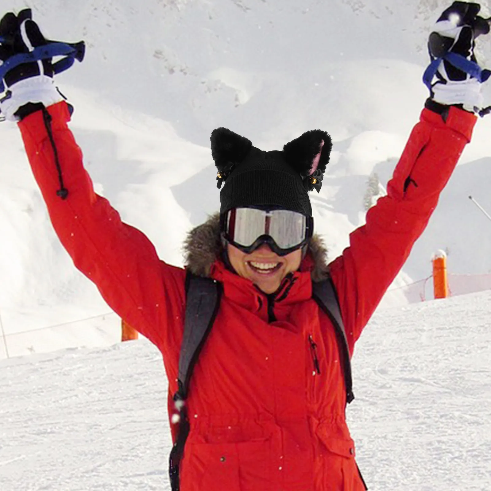 

Decorative Skiing Cover Cat Ears Design High-Elastic Yarn Material Soft Washable Protector Outdoor Snow Sports