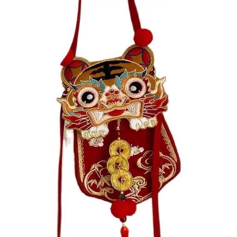 Chinese Traditional Hanfu Handbag Ancient Bag Chinese Style Nee Year Embroidery Tiger Bag Decor Hanfu Accessories Vintage Bag P1