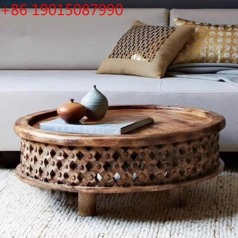 Solid wood furniture American country classical French round table hollow pattern coffee table