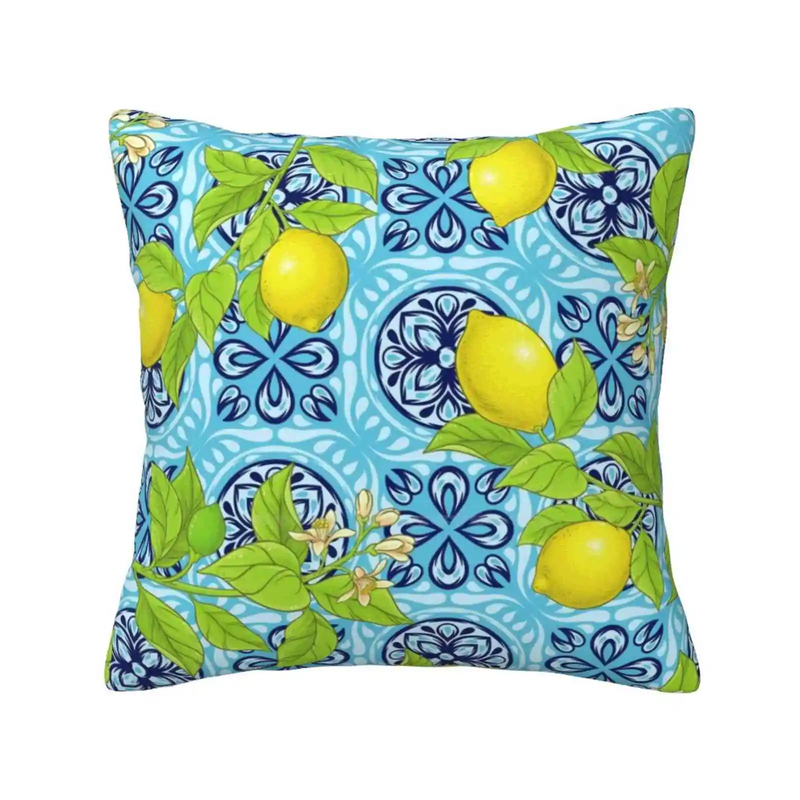 Italian Lemon Branches Bedroom Office Hug Pillowcase Italian Summer Yellow Lemons Blue Citrus Fresh Lemon Pattern Floral