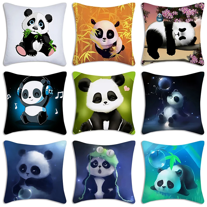 Cartoon Panda Print Decorative Pillowcase Car Sofa Square Cushion Pillowcase