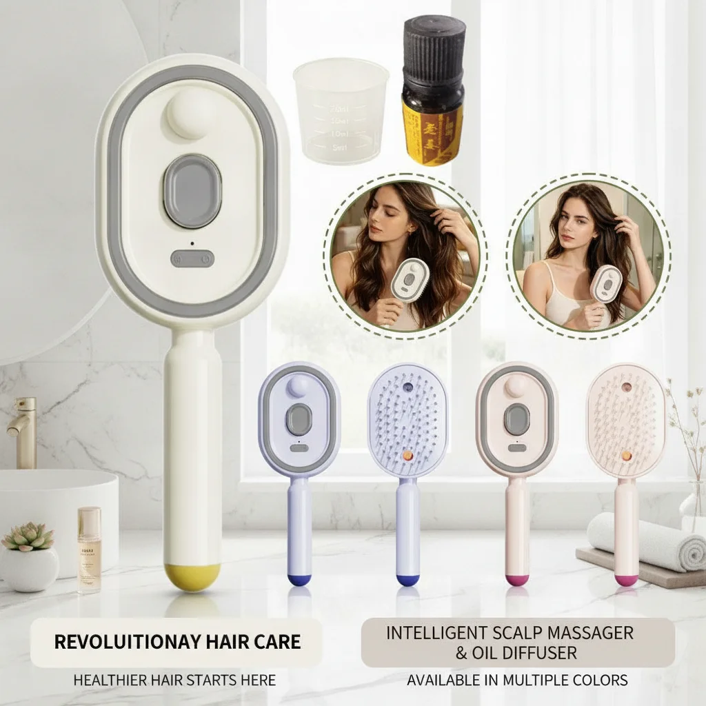 Electric Spray Comb Set with Airbag Massage Essential Oil Atomization Self-Cleaning Anti-Static Hair Care Comb for Styling & Con