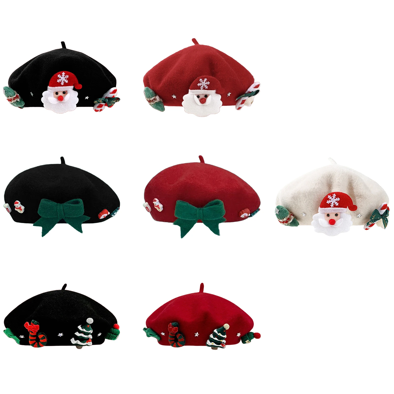 Gorro de boina de lana navideña, gorro de boina francesa, gorro con lazo de Papá Noel para árbol de Navidad, accesorios de disfraz para fiesta de vacaciones