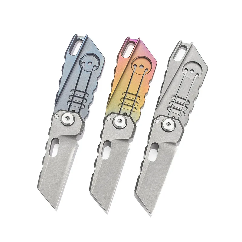 S35VN Steel Blade Titanium Alloy Folding Knife EDC Portable Utility Knife Keychain Outdoor Camping Self-defense Portable Tools