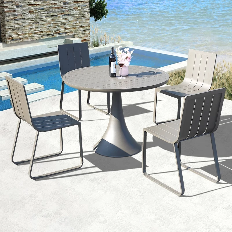 

！@Modern Outdoor Aluminum Alloy Luxury Dining Table Chair Set UV-Resistant Weather Resistant Durable Furniture for Courtyard Hot