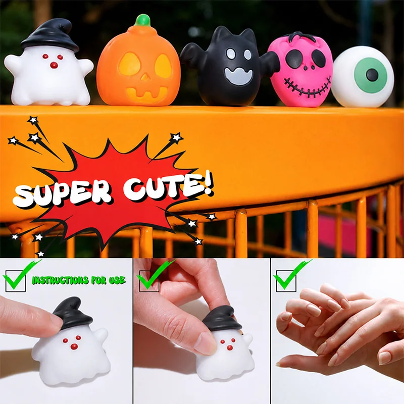 5/10/20 Stück Halloween Mochi Squishy Spielzeuge Weiche Kürbis-Geister-Fledermaus Quetsch-Stressabbau-Spielzeug für Kinder Party-Geschenke Goodie-Bag-Füller – Detail 5