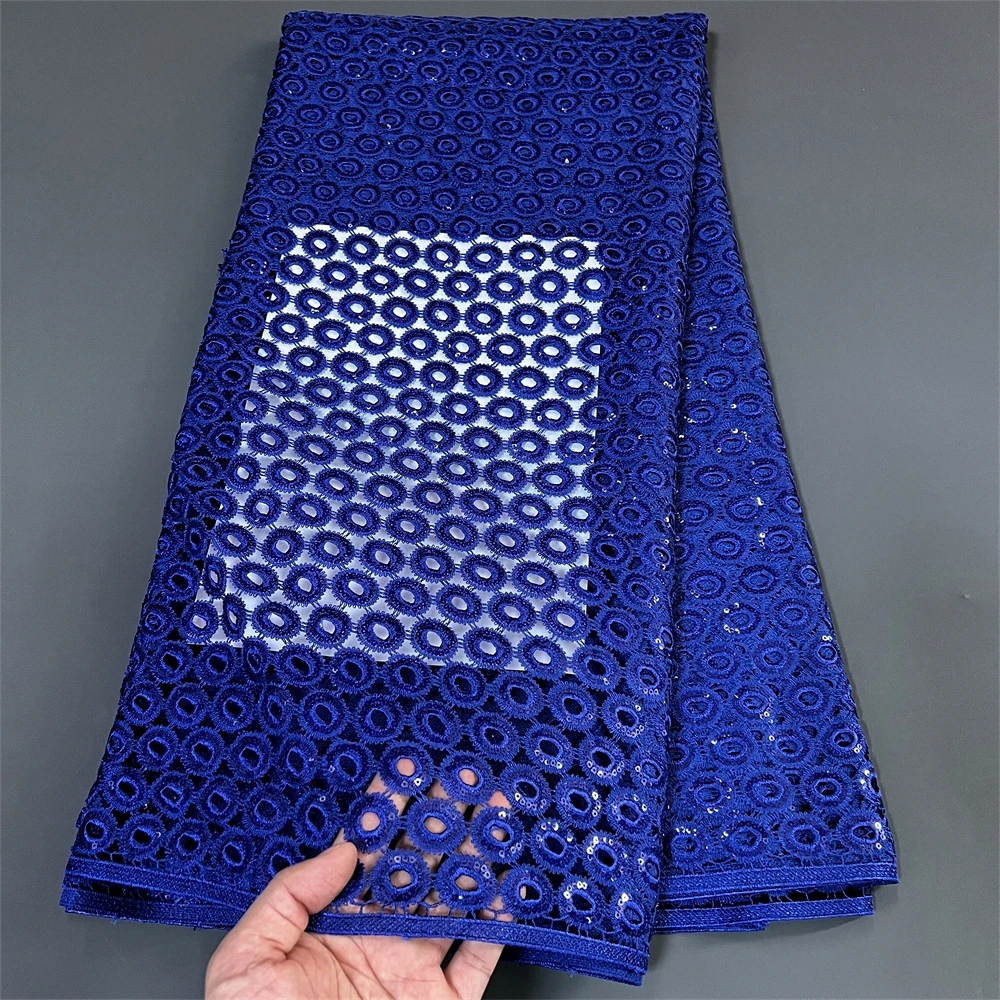 2024High Quality African Nigerian Tulle Lace Fabric Embroidery Party Dress Sequins French Guipure Fabric For Sewing 5Yard