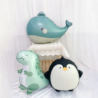 Cartoon style cute matte balloons penguin whale dinosaur aluminum film balloons birthday party decoration props