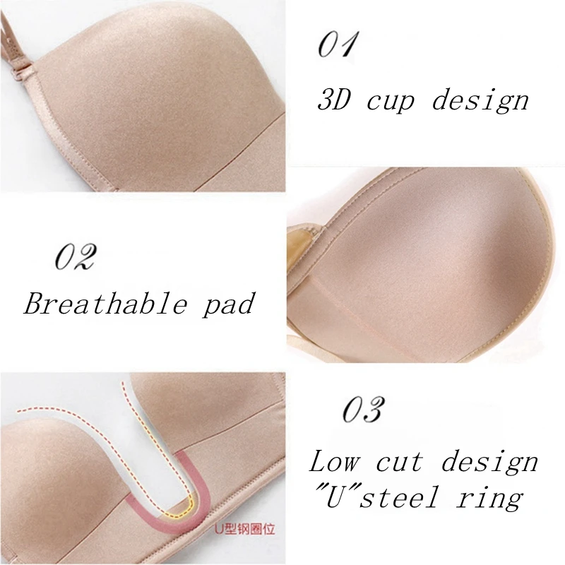 Sexy Women Lingerie Backless Bras Underwear Deep U Low Cut Push Up Bra Intimates Cross Back Underwear Female Breathable Bralette