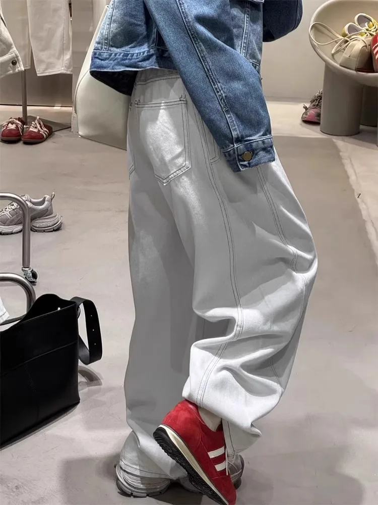 

White Wide Leg Jeans Women's plus Size High Waist Loose Slimming Design Spring New Arrival Commute Style Wear Resistant