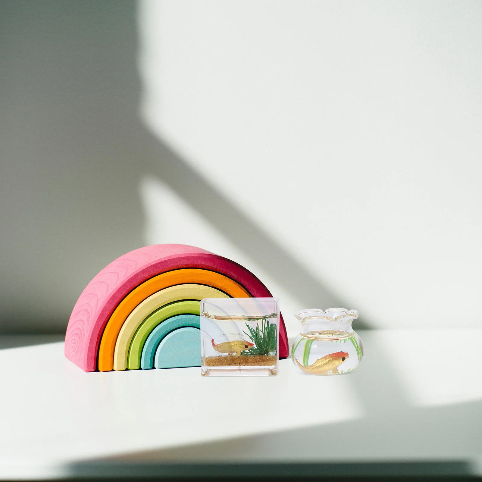 2 pçs tanque de peixes de vidro em miniatura mini casa acessório criativo tigela de peixes decoração cena em miniatura mini casa acessório