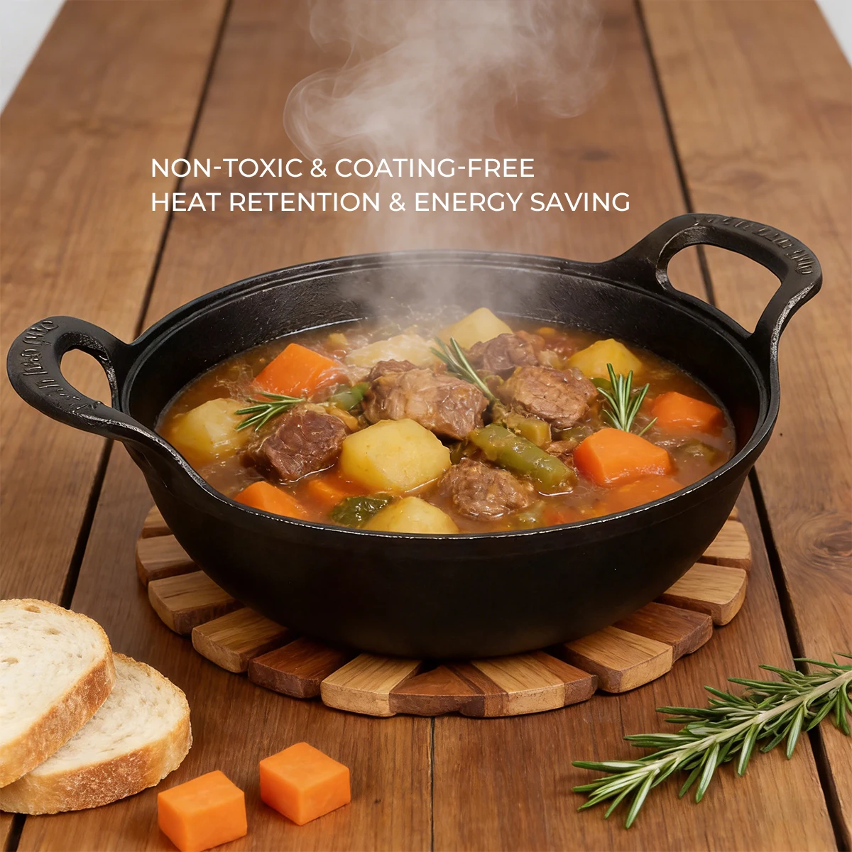 

Чугунная голландская духовка, работает на всех плитках, идеально подходит для тушения и жаров, кастрюля для тушения из чугуна с деревянной крышкой, посуда с антипригарным покрытием