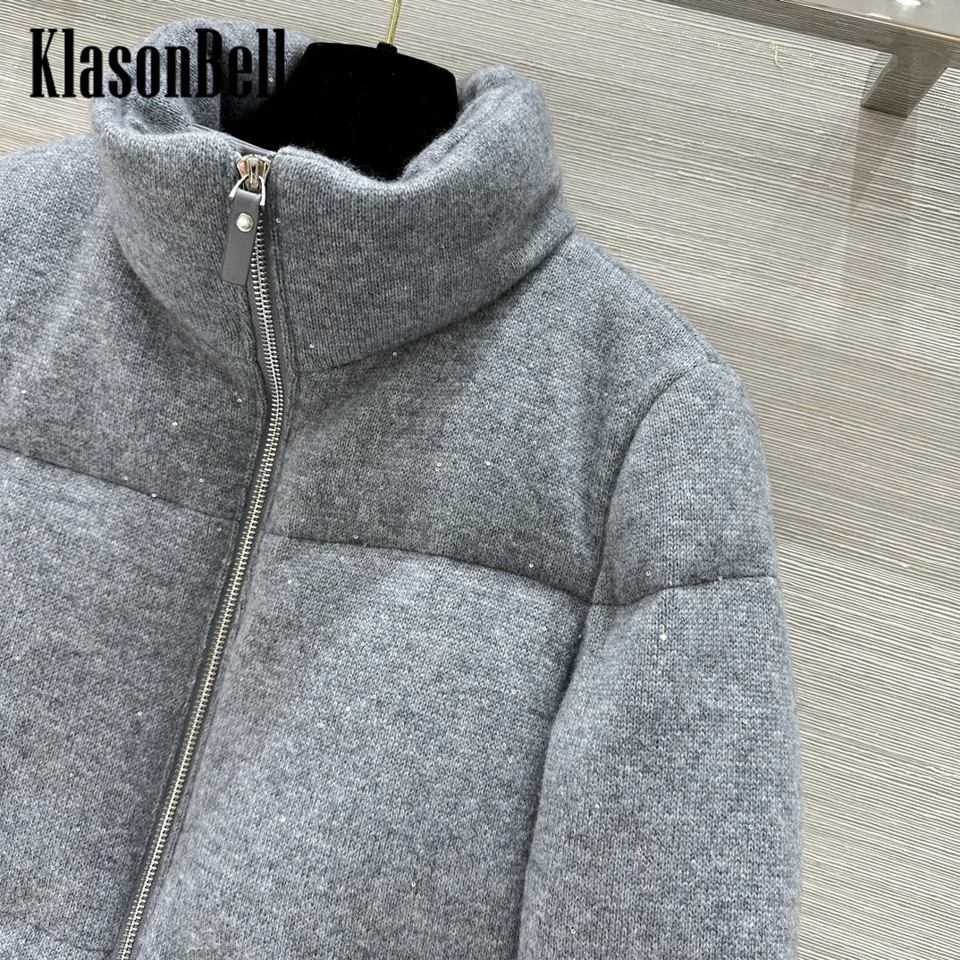 10.24 TOPACHIC-Women 2024 Autumn Winter New Sequins Stand Collar Cashmere Knit Back Spliced Goose Down Short Outerwear