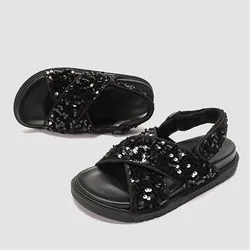 2024 Bling Bling Glitter Women Sandals Designer Thick Sole Platform Beach Shoes Woman Flat Sandalias Summer Casual Flats Size 43