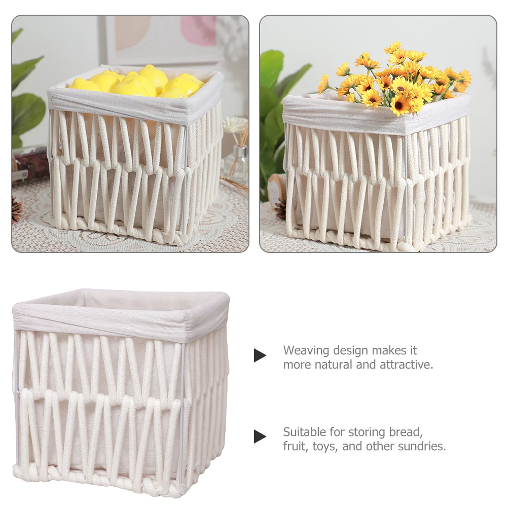 

Woven Storage Basket Cotton Rope Knitted Decorative Iron Snack Baskets Home Accessory Bedroom Organizer Storage Baskets