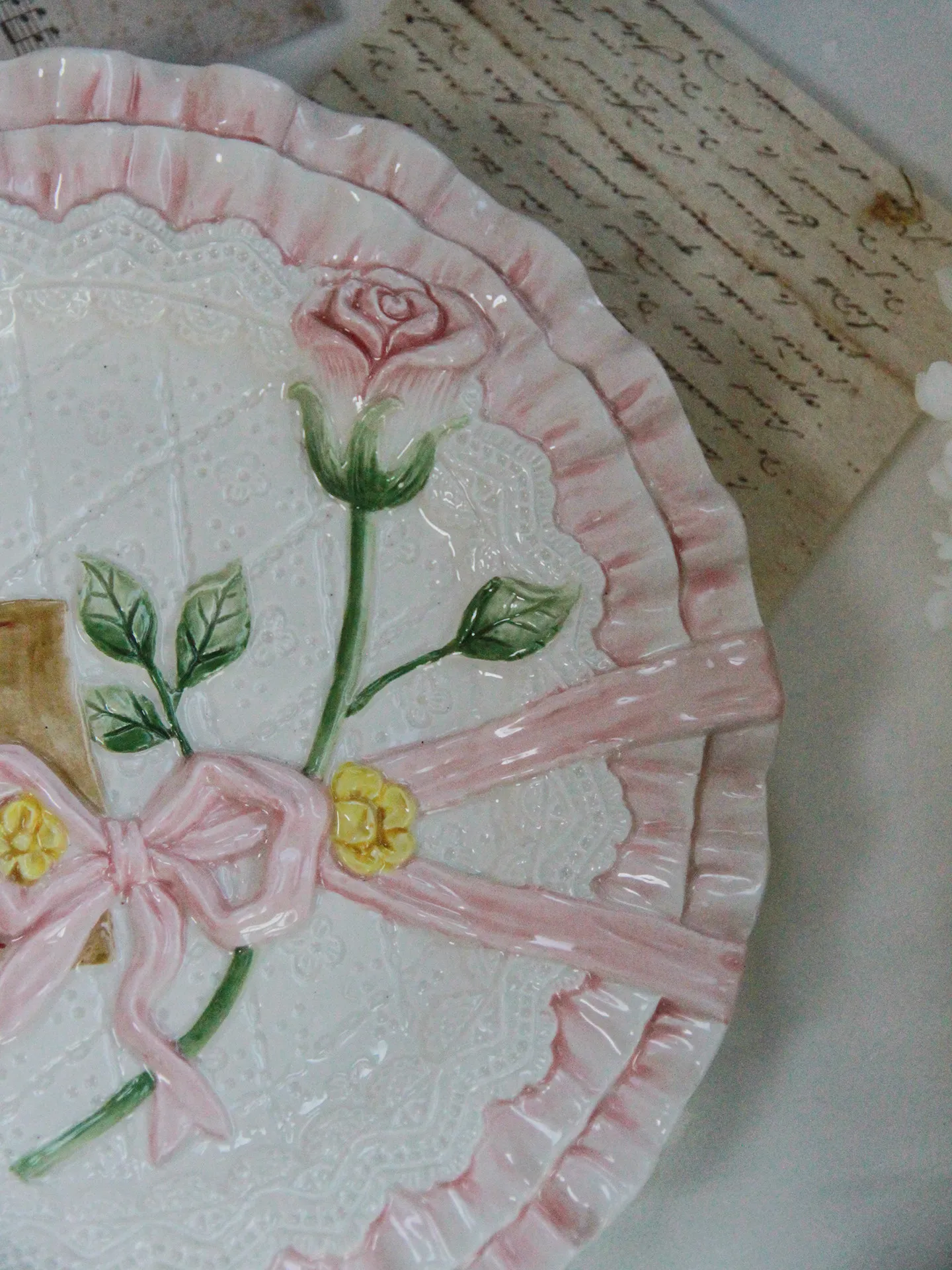 For Hand painted underglazed rose ribbon gift ceramic plate dessert plate home accessories