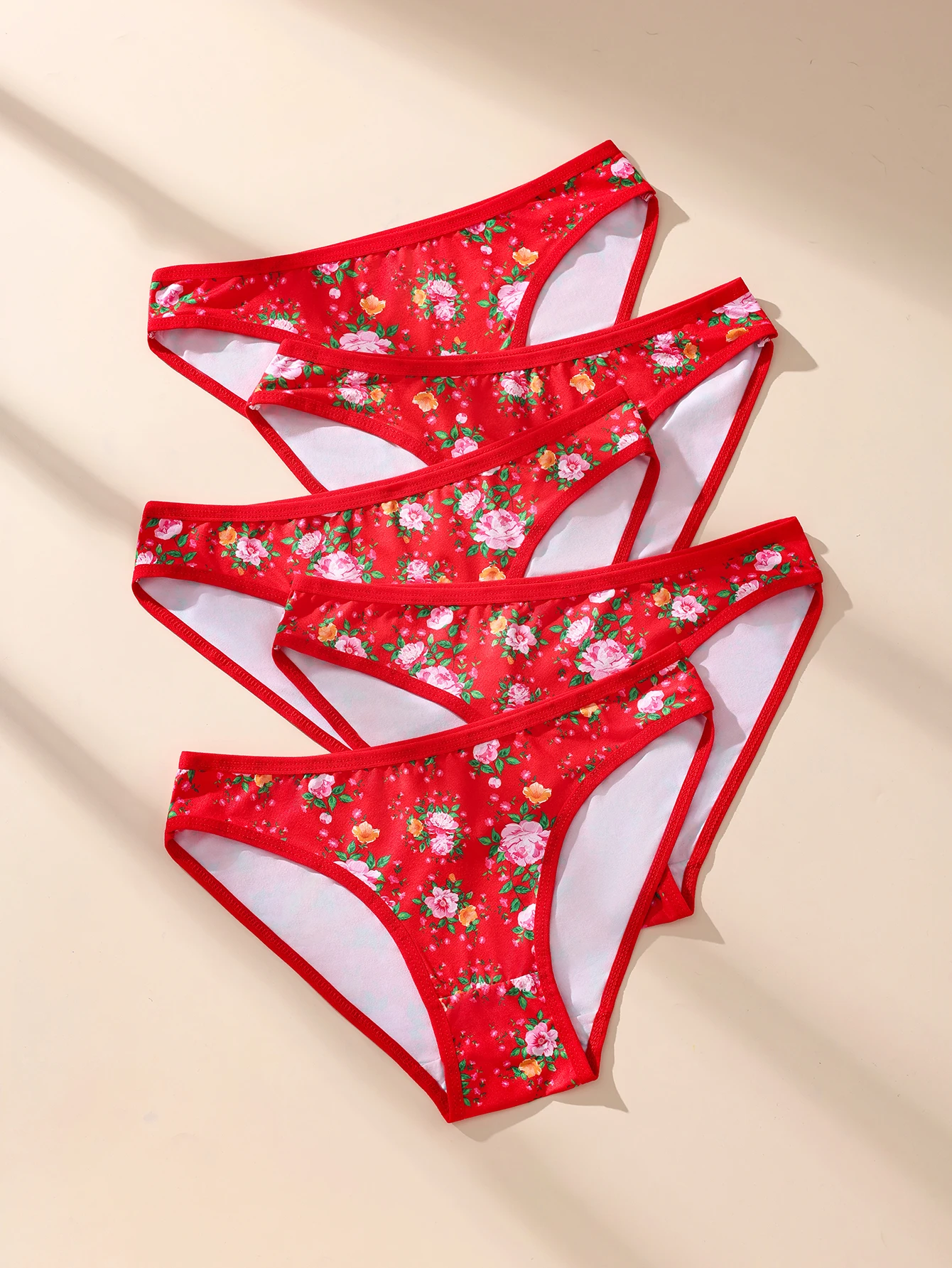 5 Teile/satz Frauen Baumwolle Höschen Floral Rot Unterwäsche Niedrige Taille Slips Mädchen Panty Sexy Damen Unterhose Weichen Weiblichen Dessous S-L