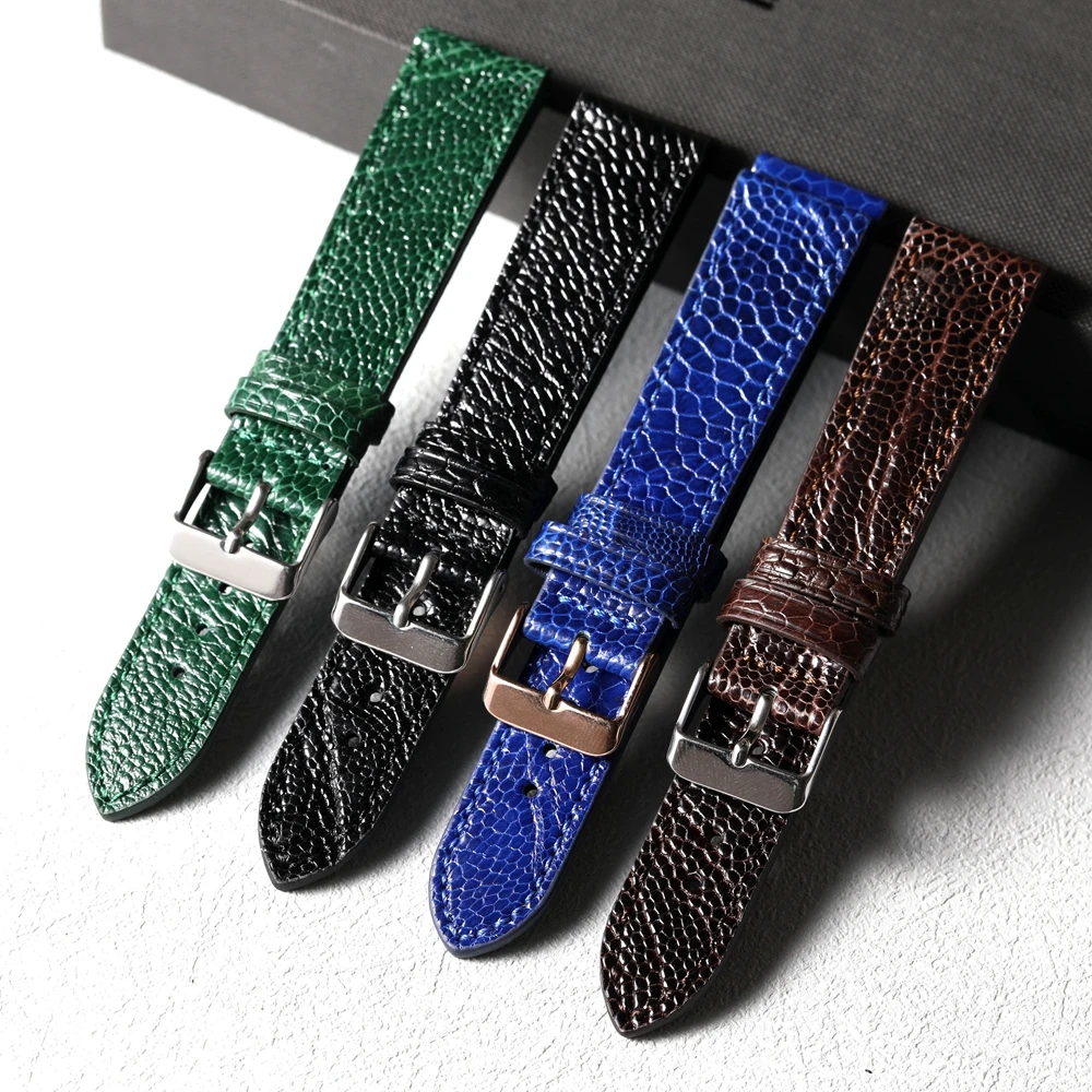 

Ремешок для часов из натуральной кожи страуса ручной работы, 18, 19, 20, 21, 22 мм, винтажный сине-зеленый коричневый винтажный мужской браслет
