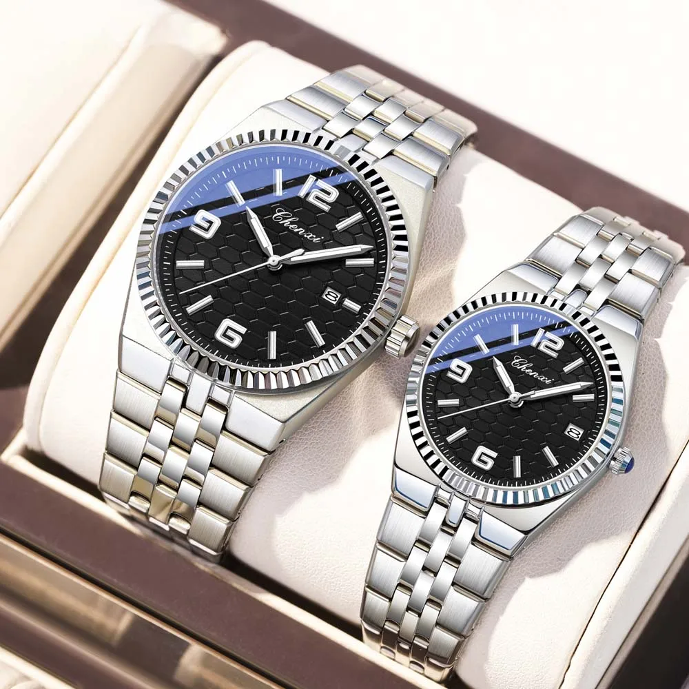 CHENXI Luxury Couple Quartz Watch Stainless Steel Waterproof Luminous Date Watch For Man Women's  Watches Male Clock