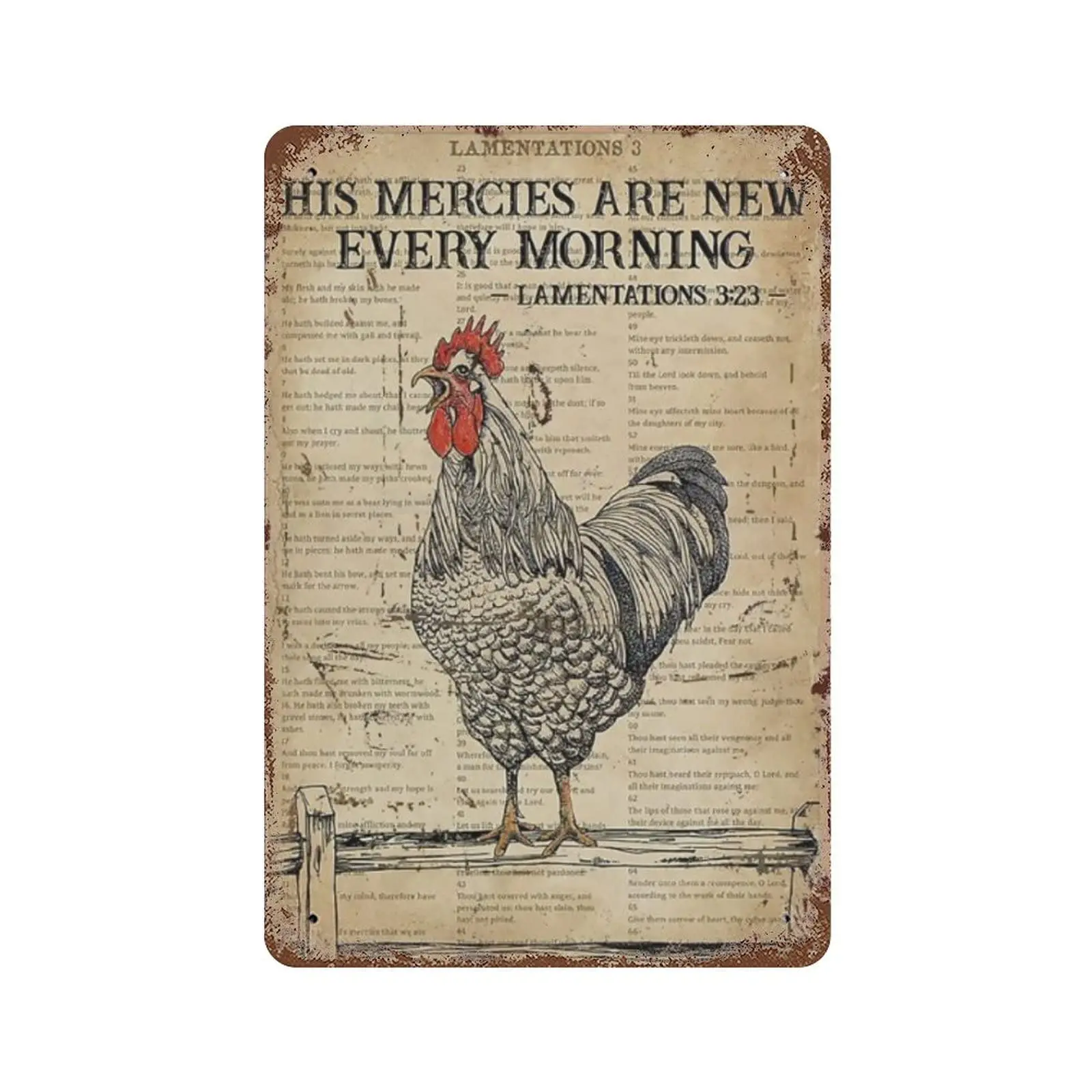 Rooster Chicken Metal Tin Sign His Mercies Are New Every Morning Retro Tin Poster Decorations Vintage Chic Wall Decor For Home Y