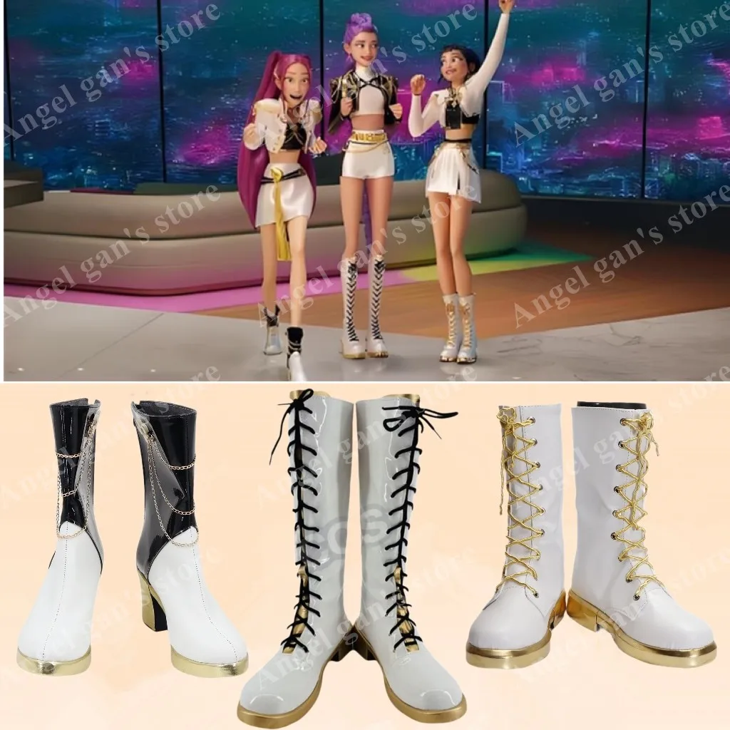 KPop Demon Hunters Zwart Gouden Kostuum Zoey Rumi Mira Cosplay Schoenen Schoenen Anime Kostuum Laarzen Op maat gemaakte volwassen kinderschoenen