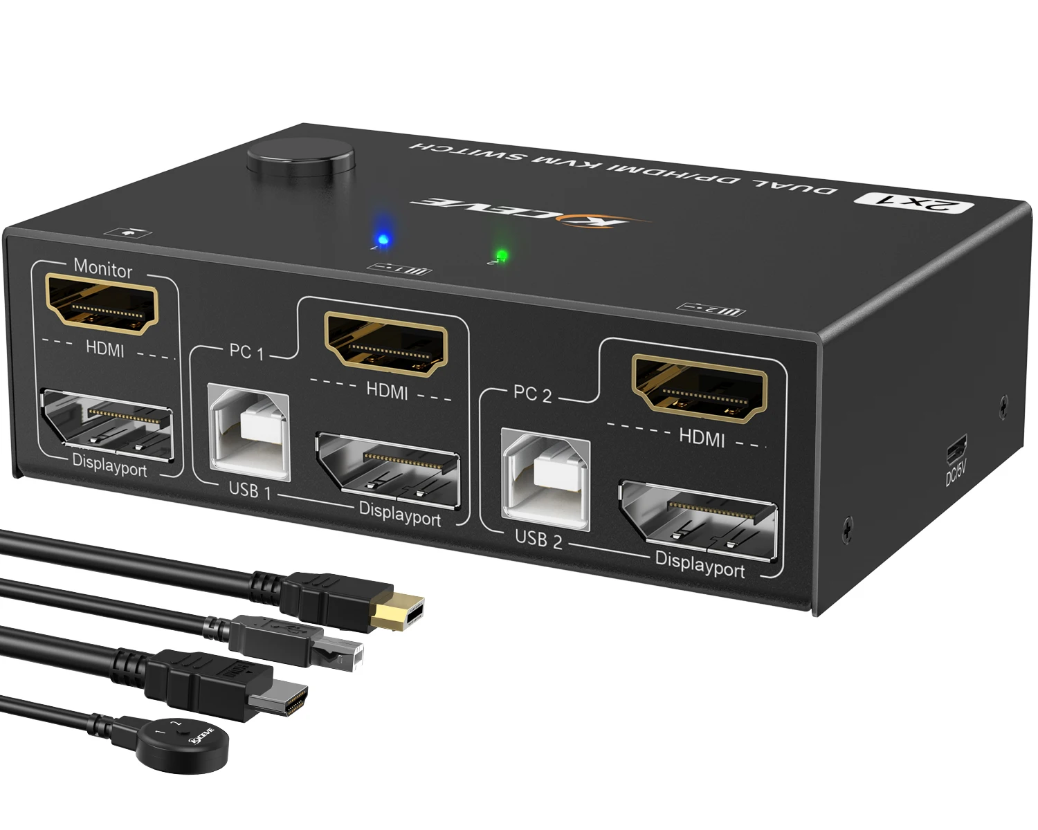 KCEVE Dual Monitor KVM Switch HDMI Dan DP 2 Port 4K @ 60Hz HDMI DP diperpanjang Display Switcher untuk 2 komputer berbagi 2 Monitor