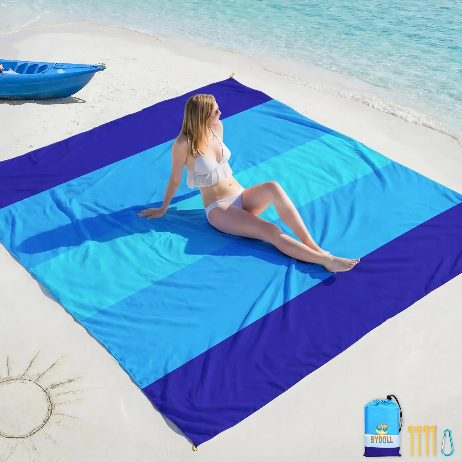 

Waterproof Sandproof Beach Blanket 78x81 inches, Oversized Sand Free Mat for Travel, Camping, Hiking with Stakes