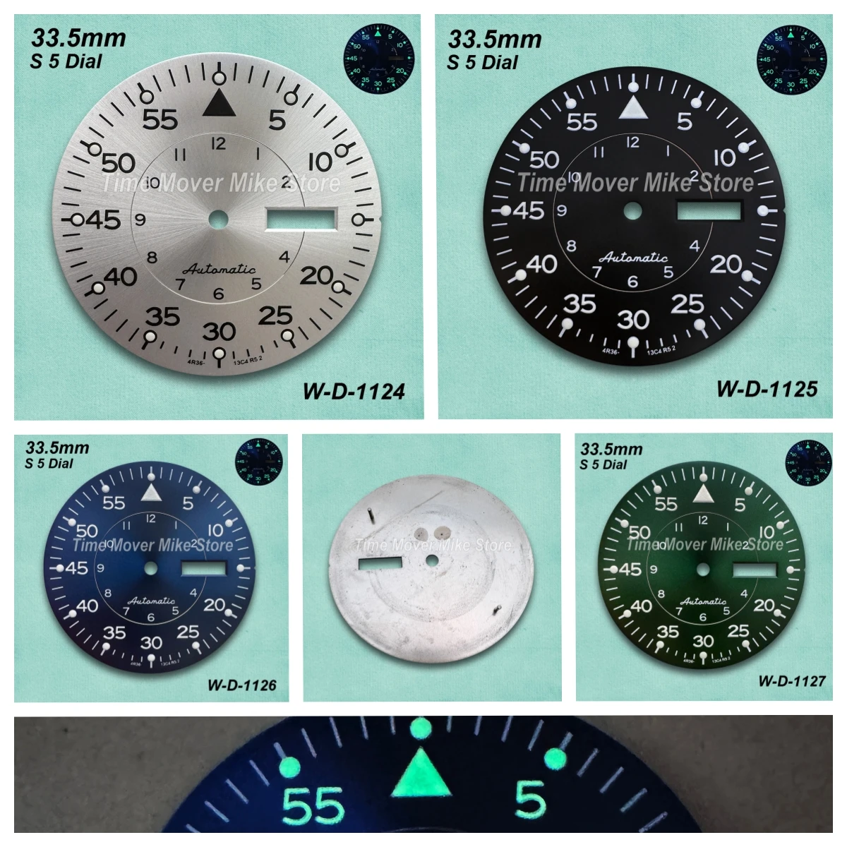 

33.5mm S 5 Logo New Sunray Dial Fit NH36/4R36 Movement Green Luminous High Quality Watch Modification Accessories